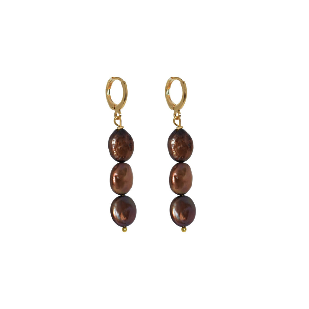 Brown freshwater pearl huggie earrings | by Ifemi Jewels