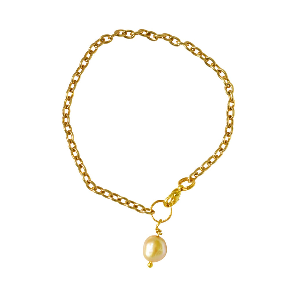 Gold freshwater pearl adjustable bracelet or anklet on gold plated chain | by Ifemi Jewels